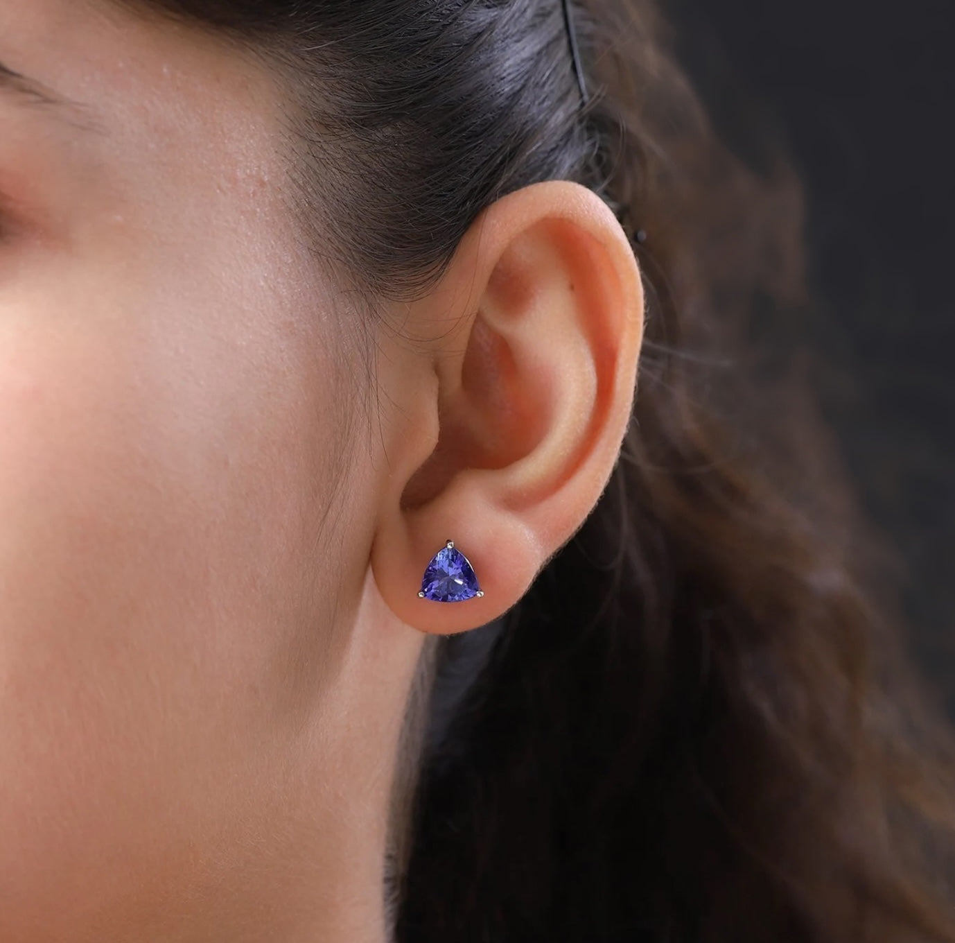 Martini-Set Trillion Shaped Tanzanite Stud Earrings