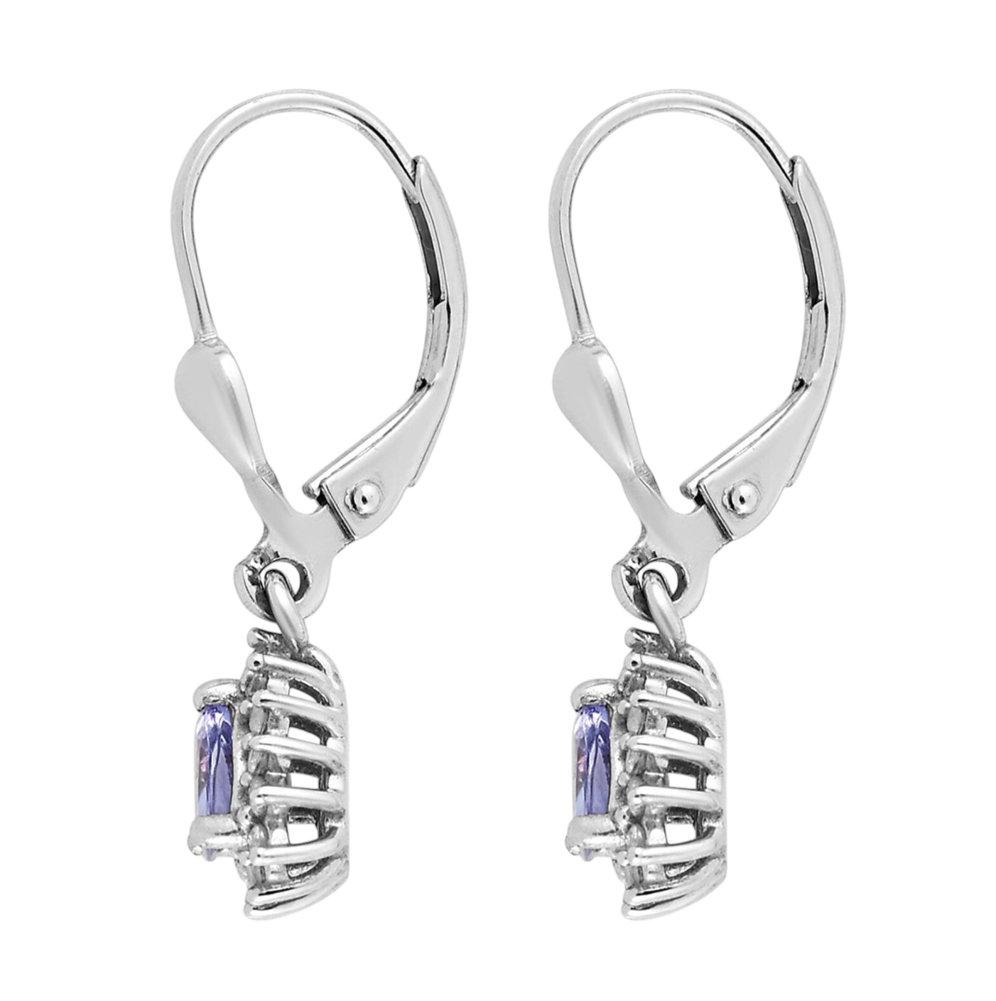 Trillion Tanzanite Lever Back Halo Dangle Earrings