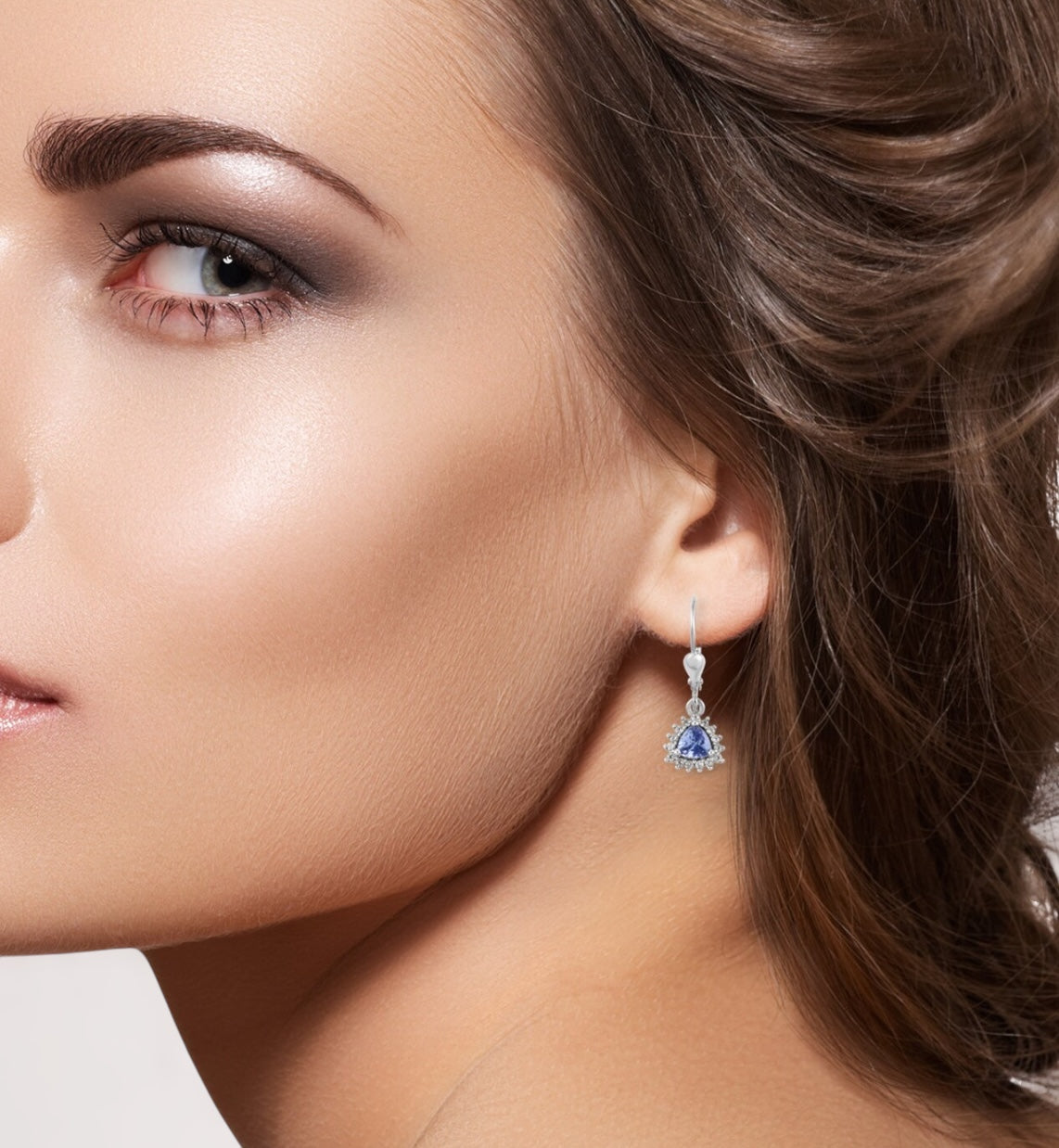Trillion Tanzanite Lever Back Halo Dangle Earrings