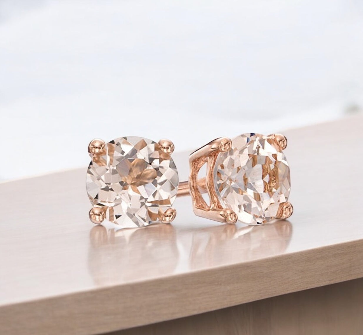 Basket-Set Round Morganite Stud Earrings