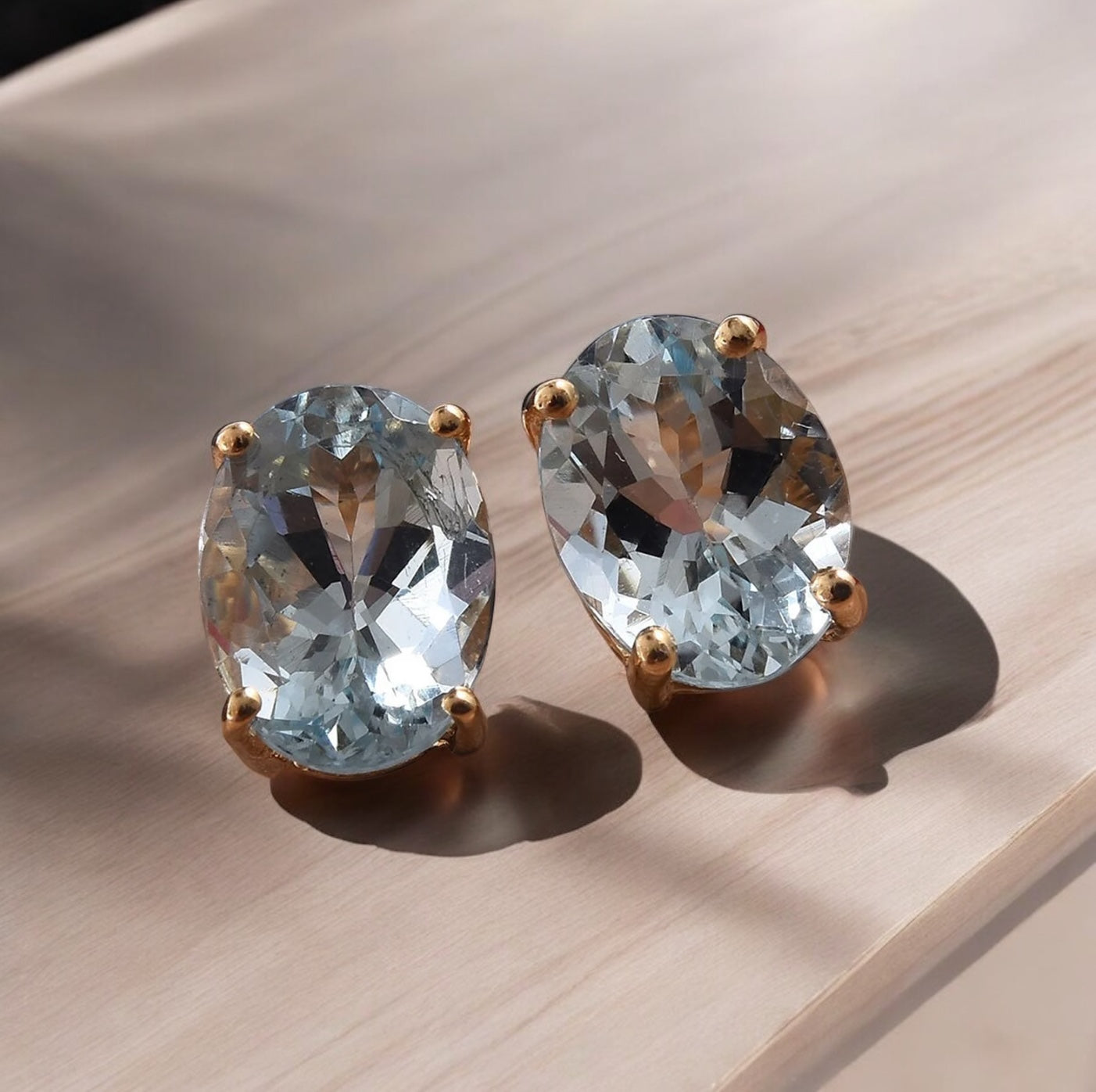 Prong-Set Oval Aquamarine Solitaire Stud Earrings