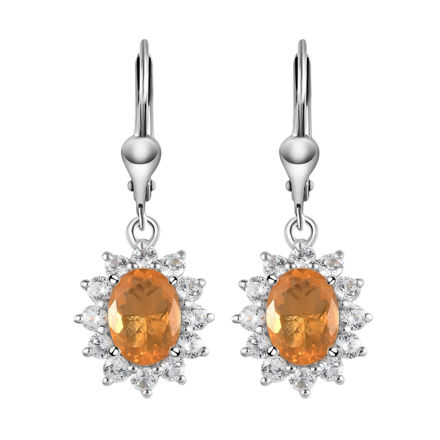 Oval Mexican Opal Lever Back Halo Dangle Earrings