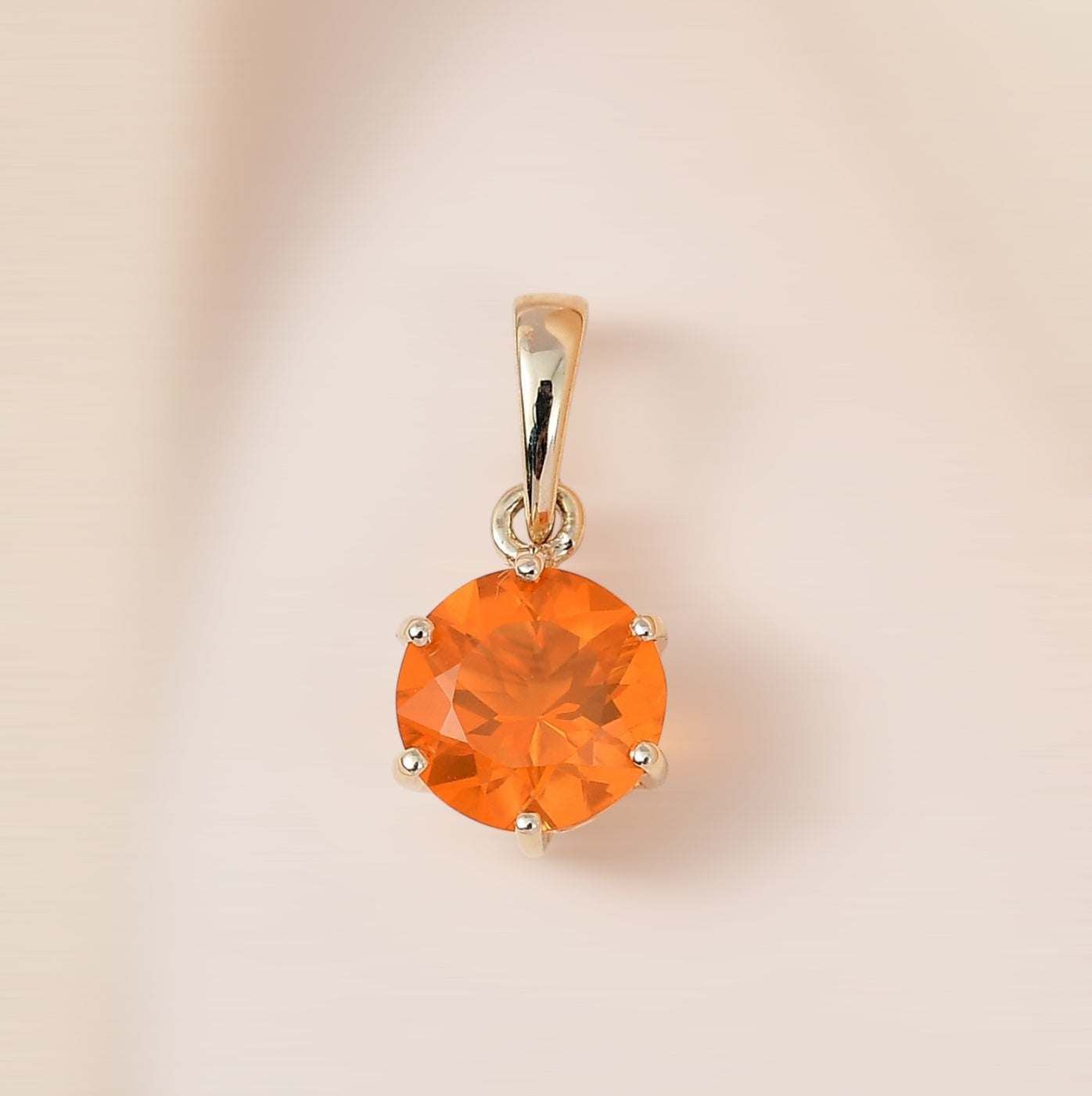 Round-Shaped Fire Opal Solitaire Pendant