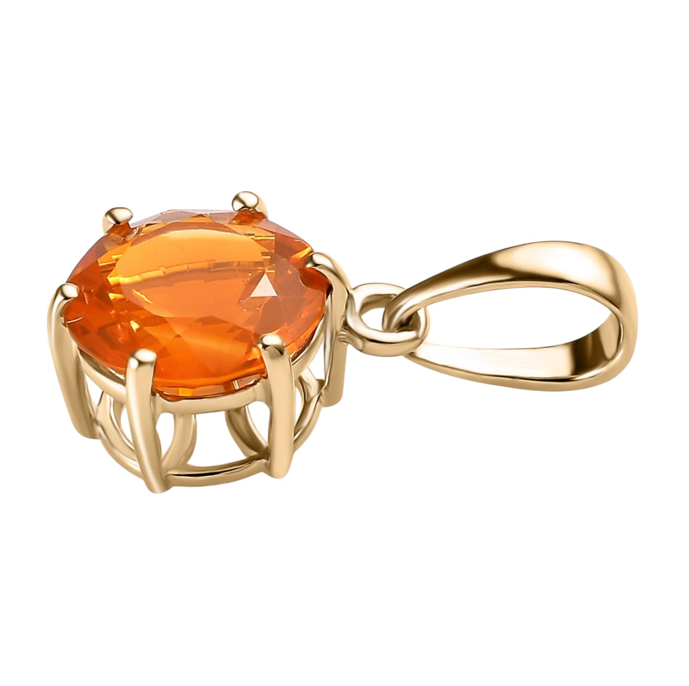 Round-Shaped Fire Opal Solitaire Pendant