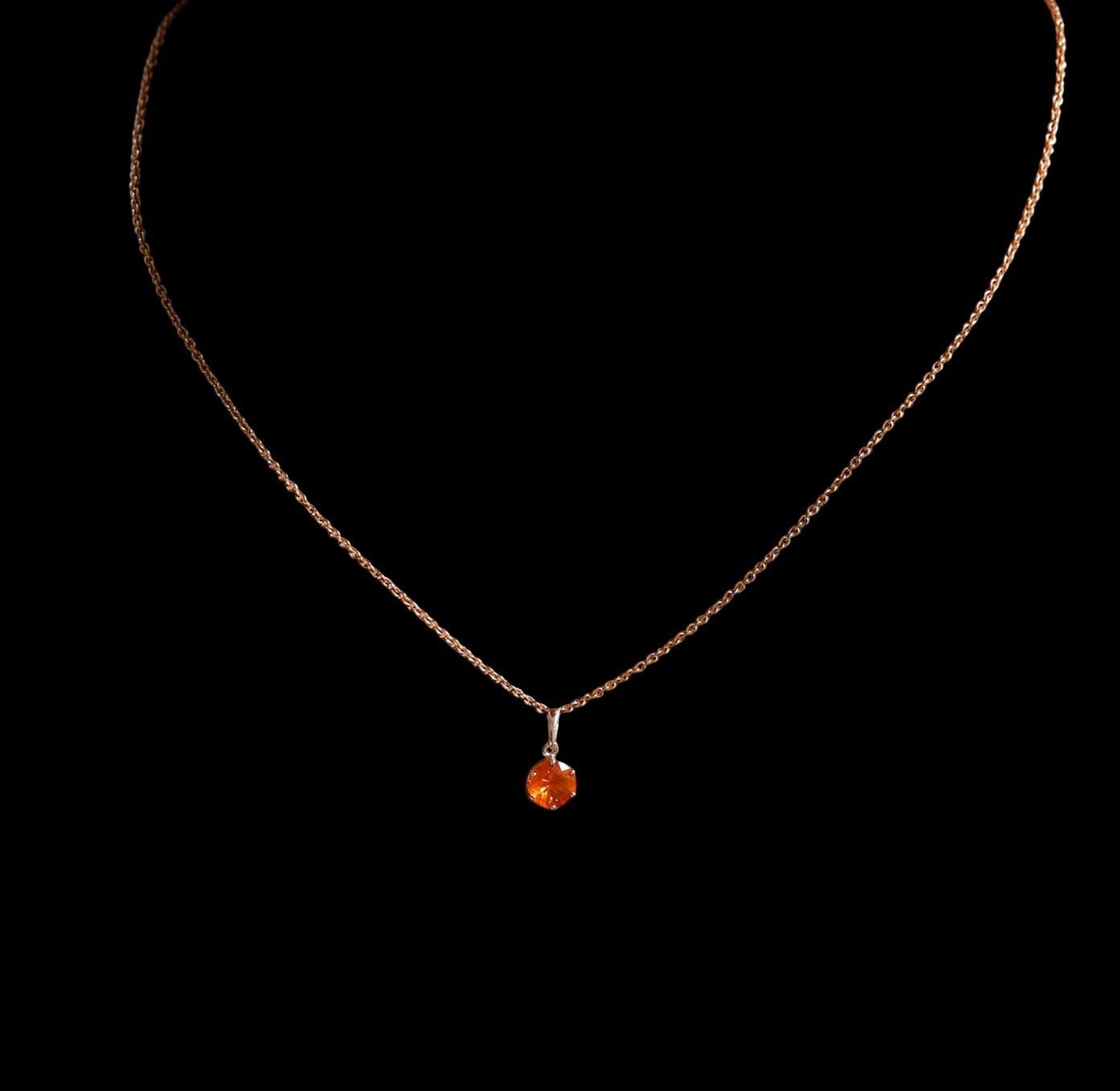 Round-Shaped Fire Opal Solitaire Pendant
