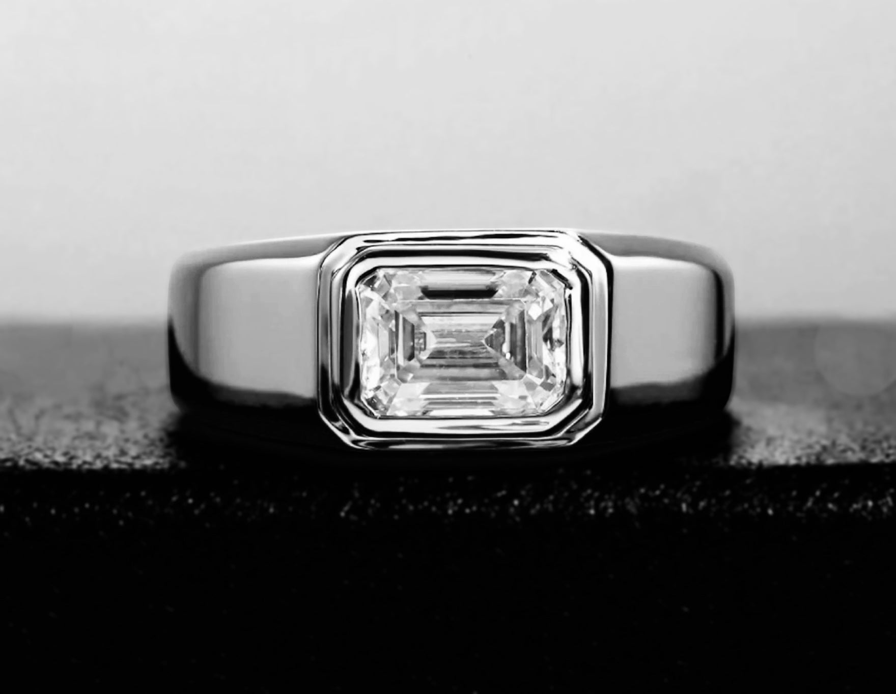 Bezel Set Emerald Cut Moissanite Ring for Men