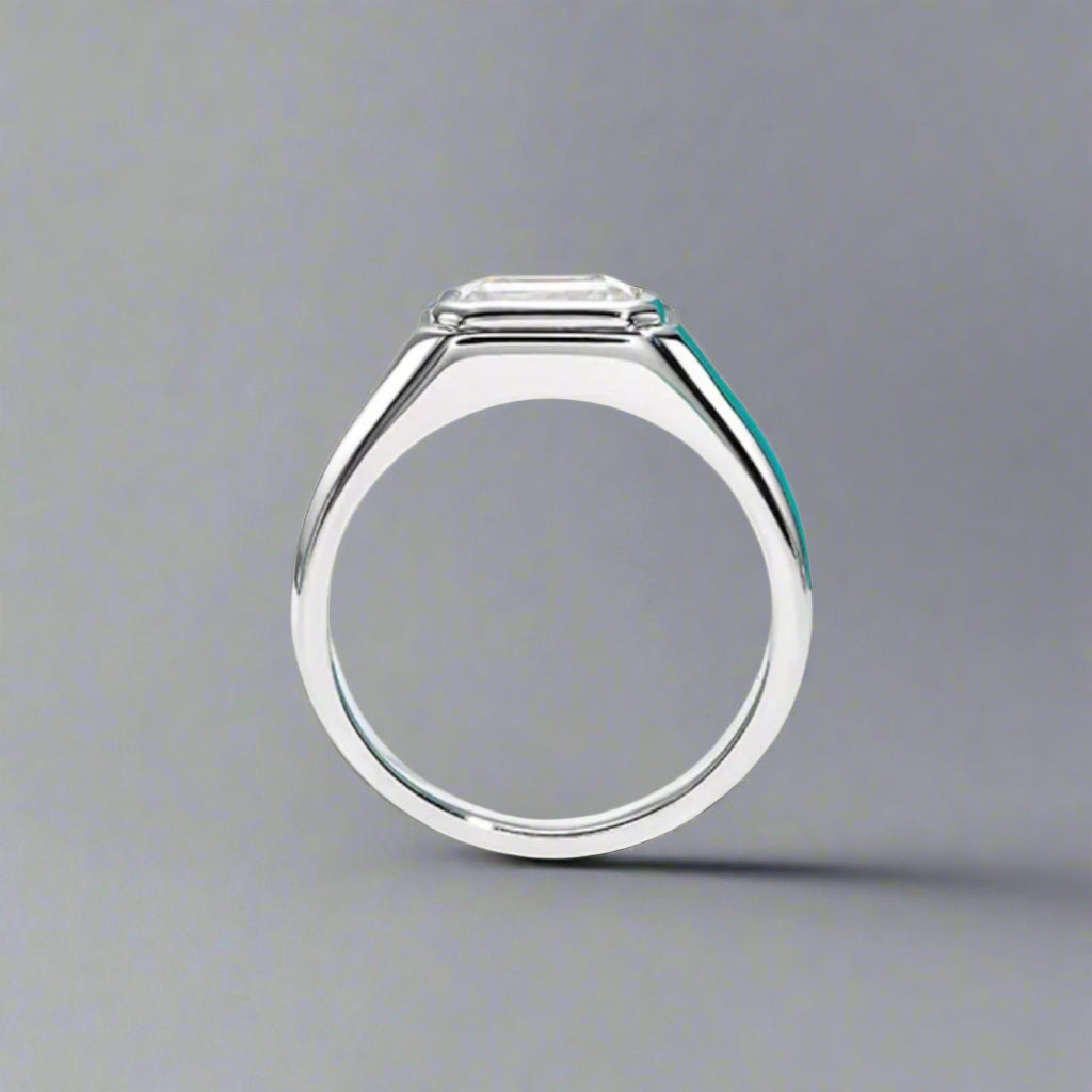 Bezel Set Emerald Cut Moissanite Ring for Men