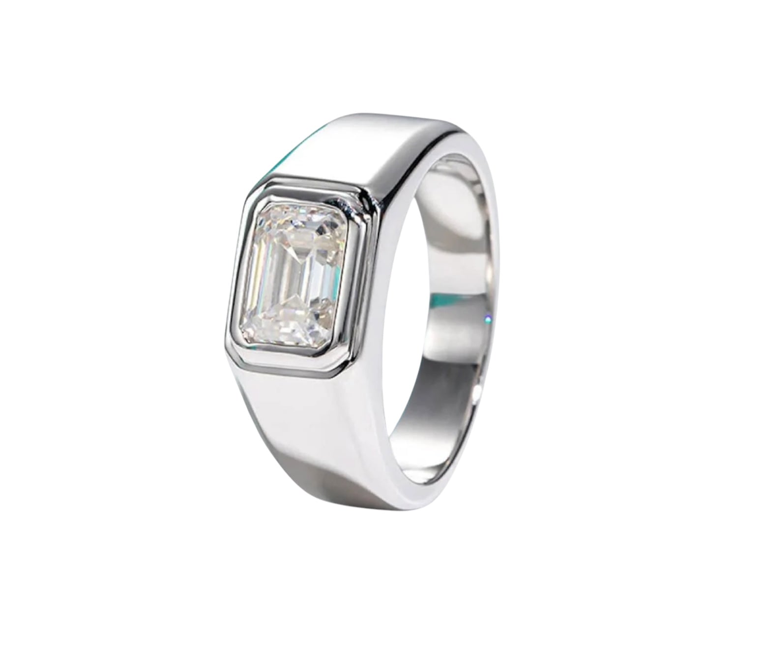 Bezel Set Emerald Cut Moissanite Ring for Men