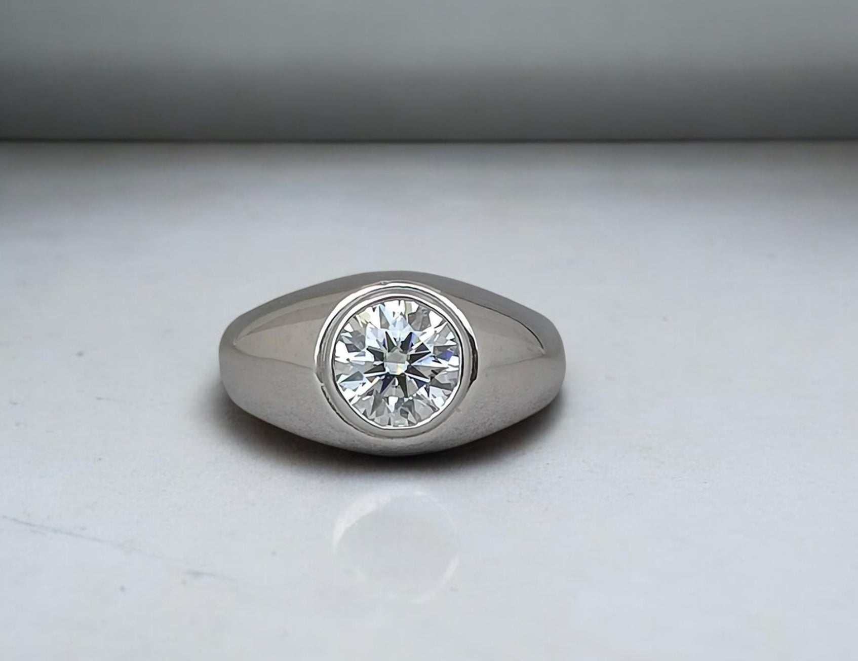 Gypsy Set Round Moissanite Solitaire Ring for Men