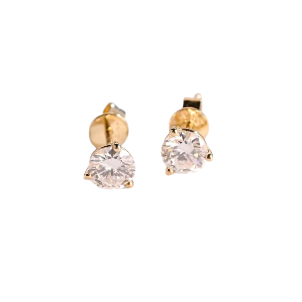 Three Prong Round Moissanite Stud Earrings