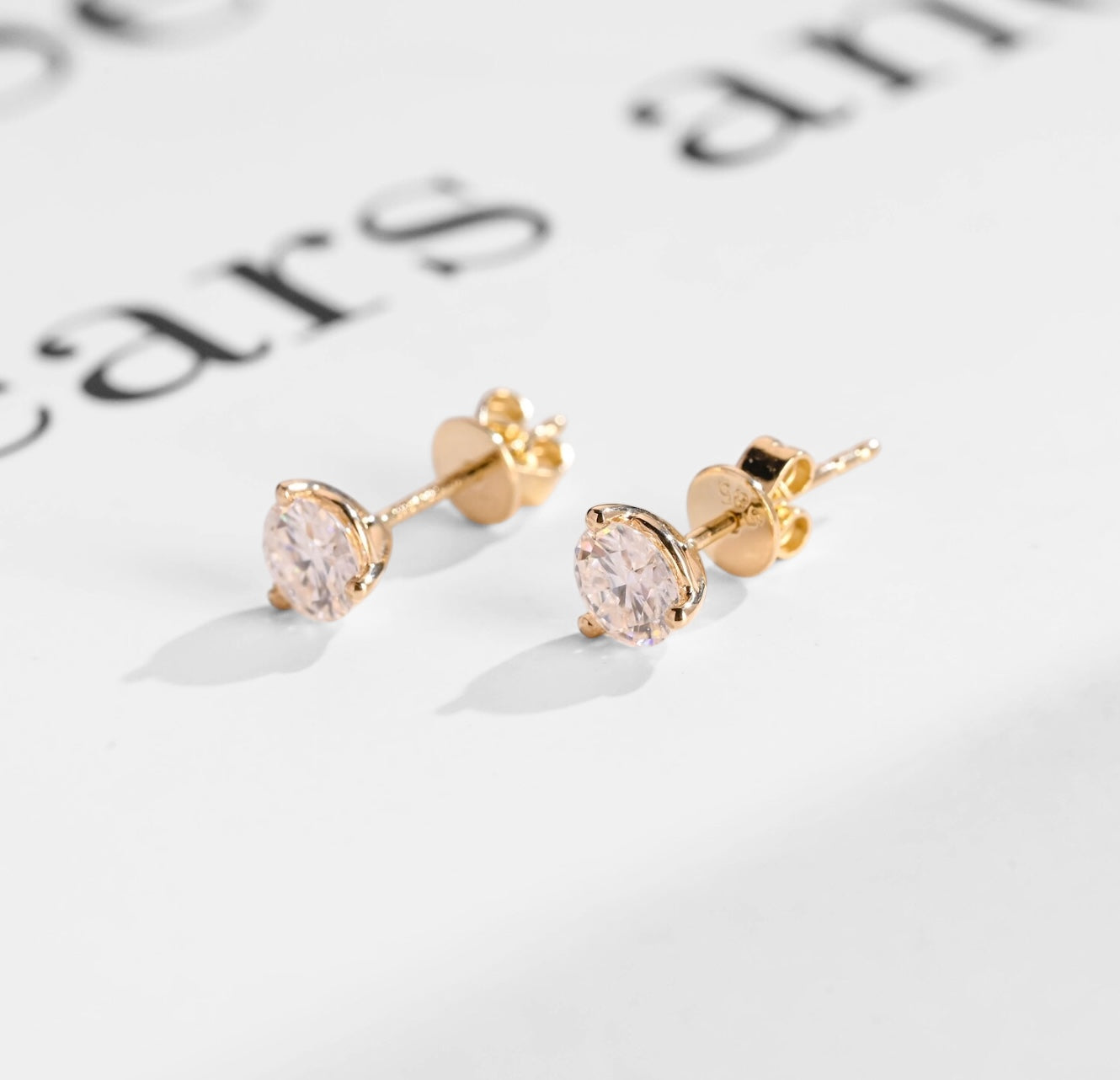Three Prong Round Moissanite Stud Earrings