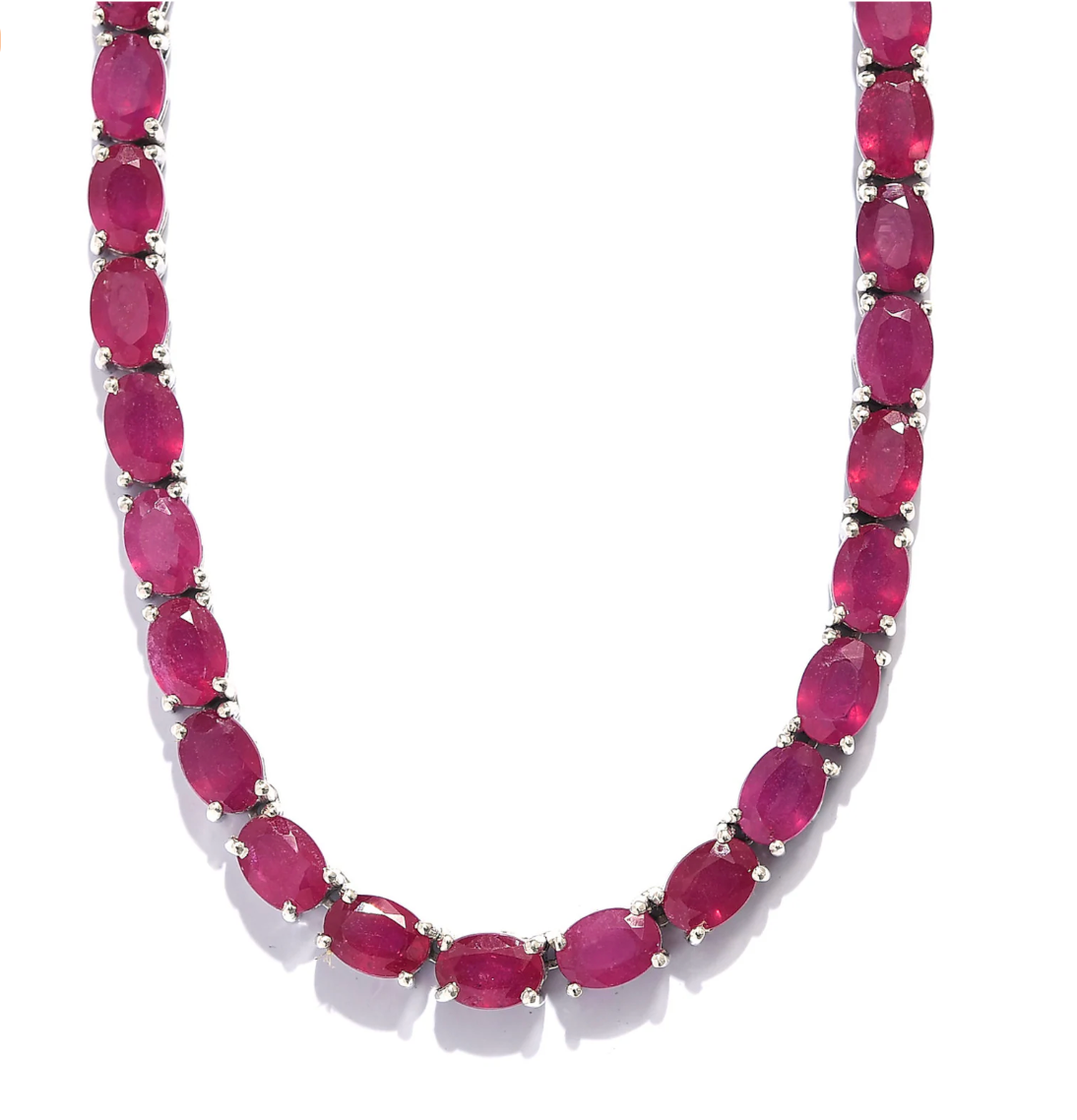 Luxury tennis necklace with sparkling gemstones set in silver.