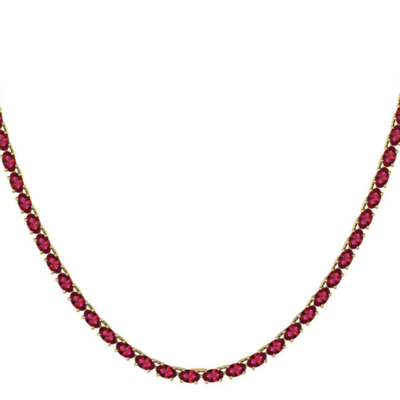 Luxury tennis necklace with sparkling gemstones set in silver.