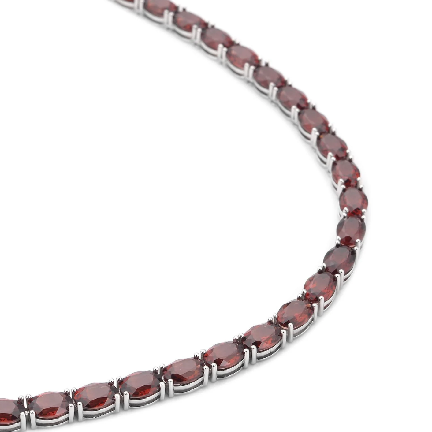 Luxury tennis necklace with sparkling gemstones set in silver.
