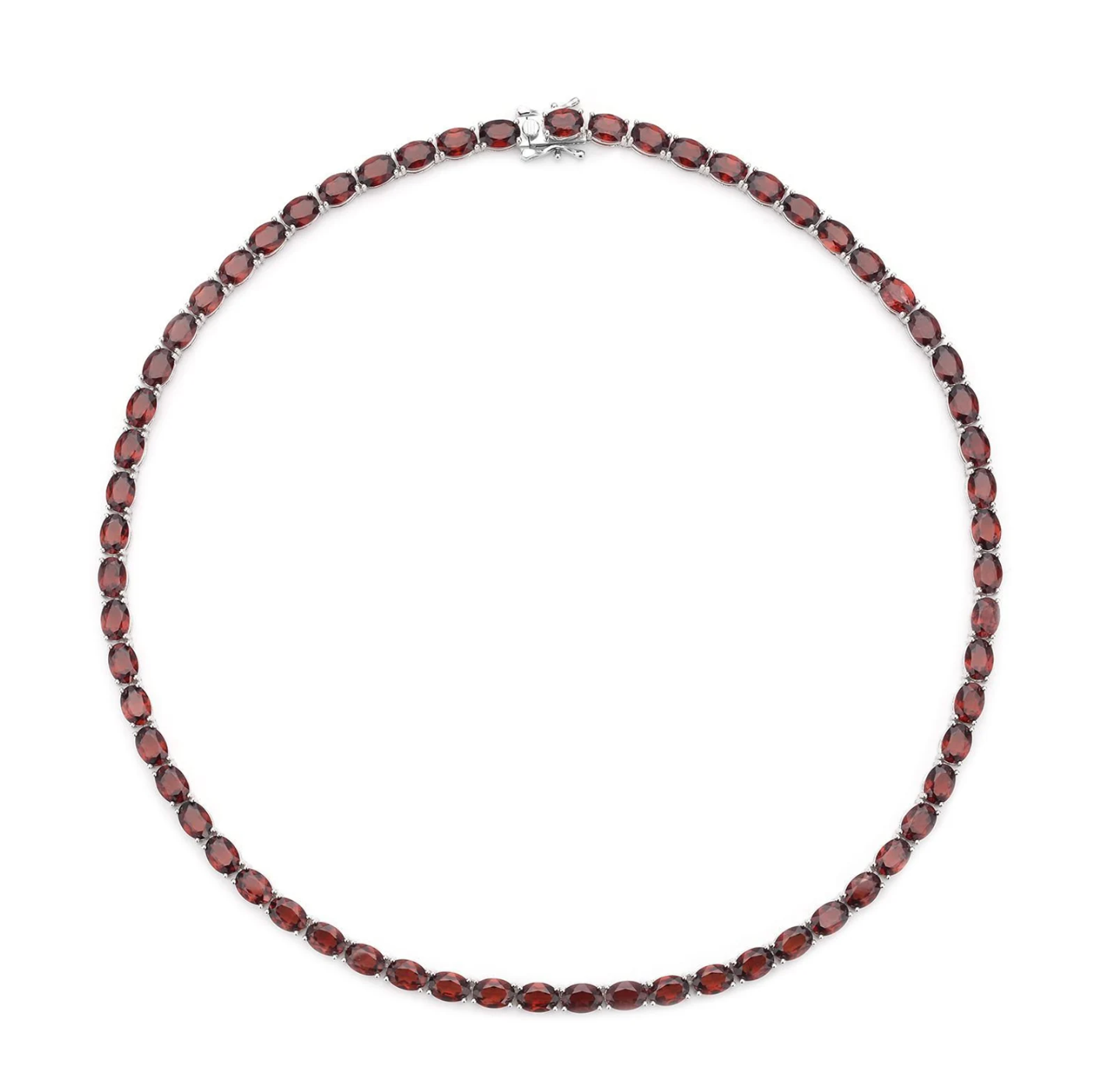 Luxury tennis necklace with sparkling gemstones set in silver.