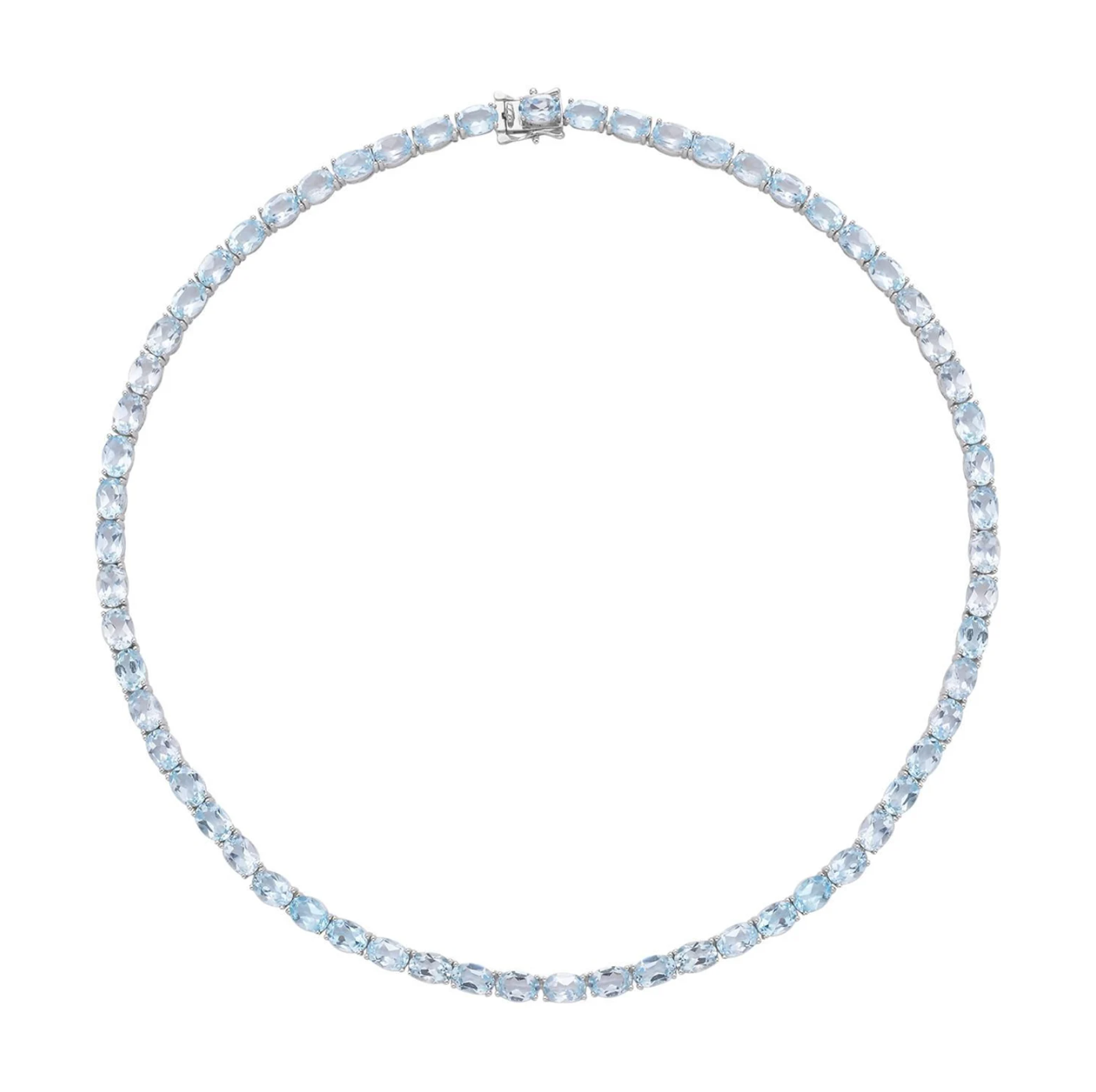 Luxury tennis necklace with sparkling gemstones set in silver.