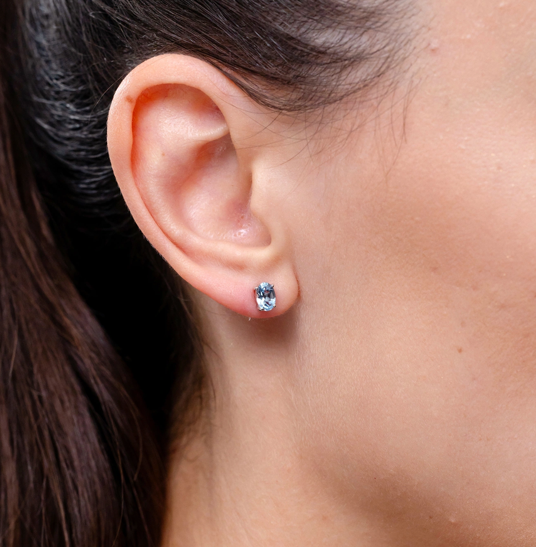 Prong-Set Oval Aquamarine Solitaire Stud Earrings