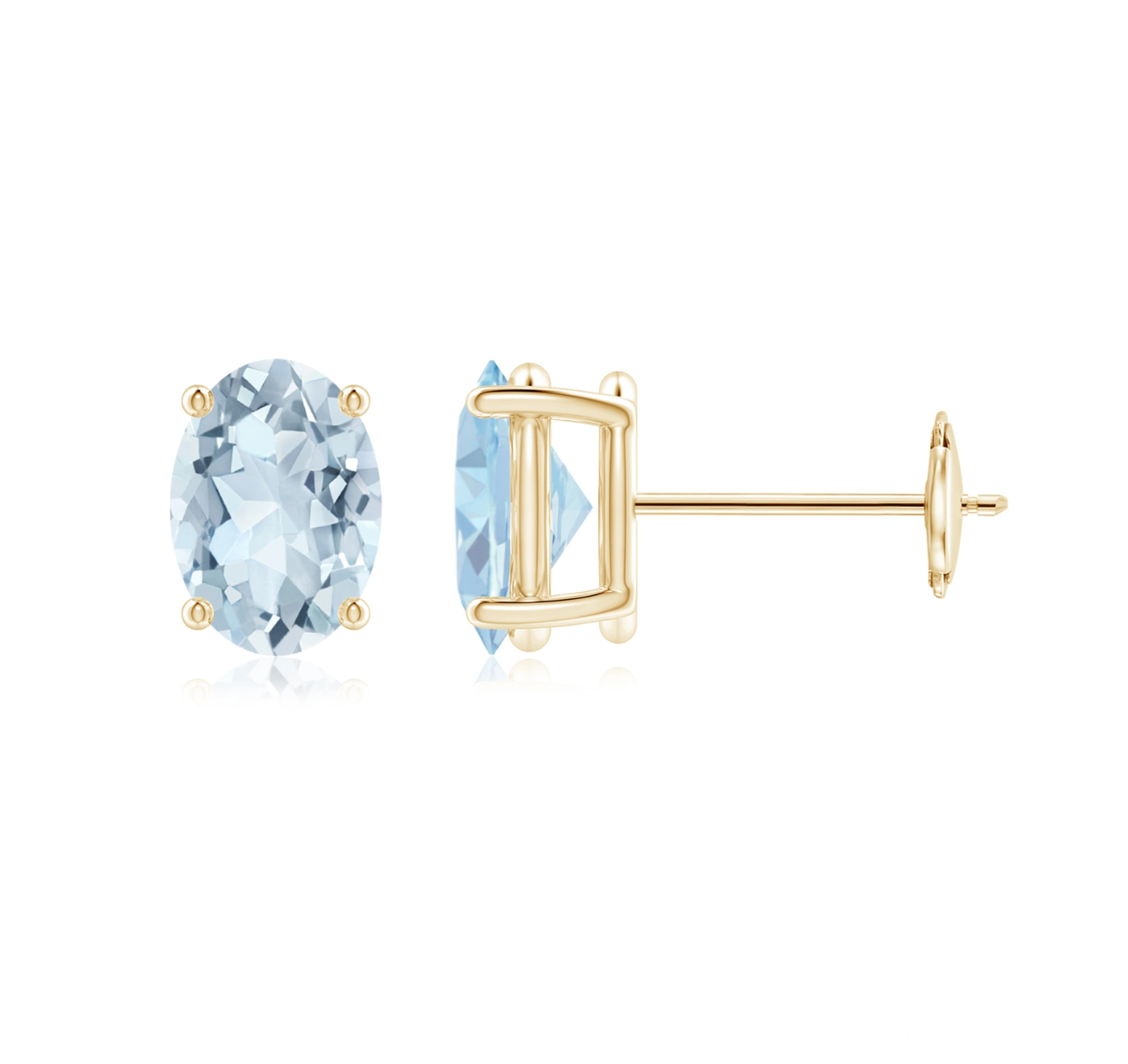 Prong-Set Oval Aquamarine Solitaire Stud Earrings