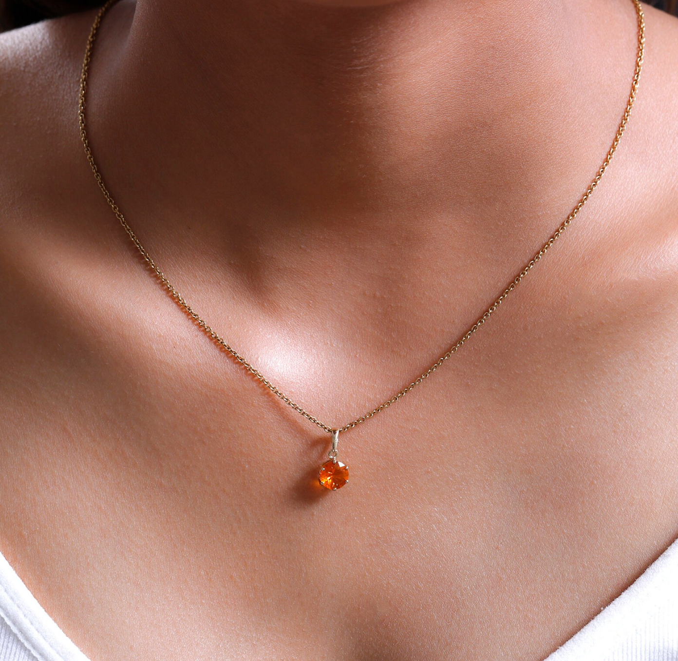 Round-Shaped Fire Opal Solitaire Pendant