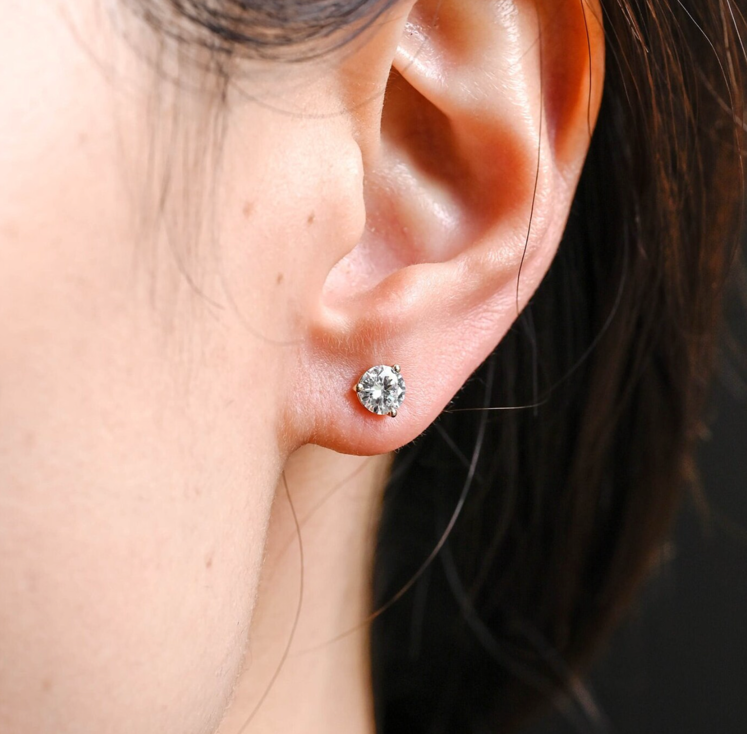 Three Prong Round Moissanite Stud Earrings
