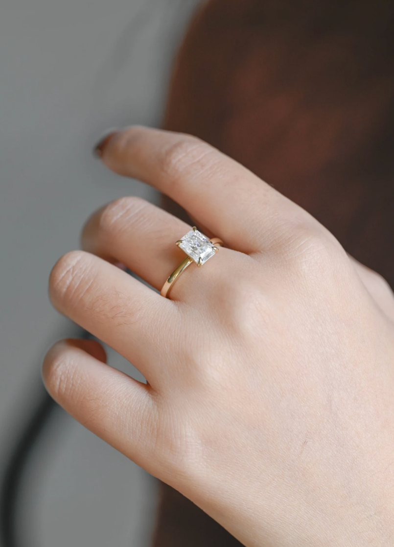 Emerald-Cut Moissanite Solitaire Ring