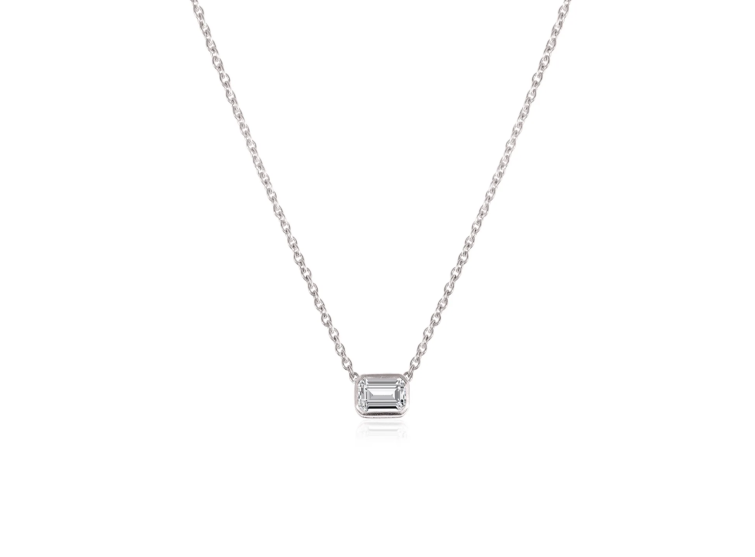 Bezel-Set Emerald Cut Moissanite Solitaire Pendant