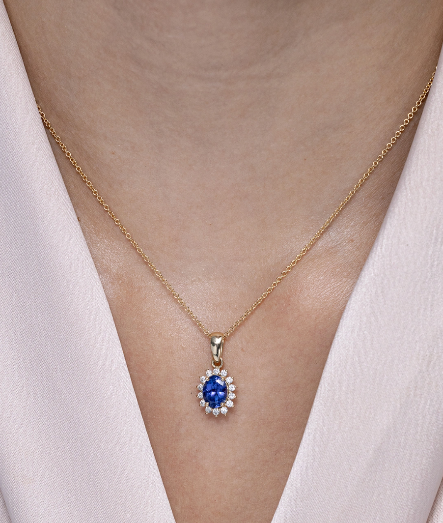 Vintage Style Oval Tanzanite And Moissanite Pendant