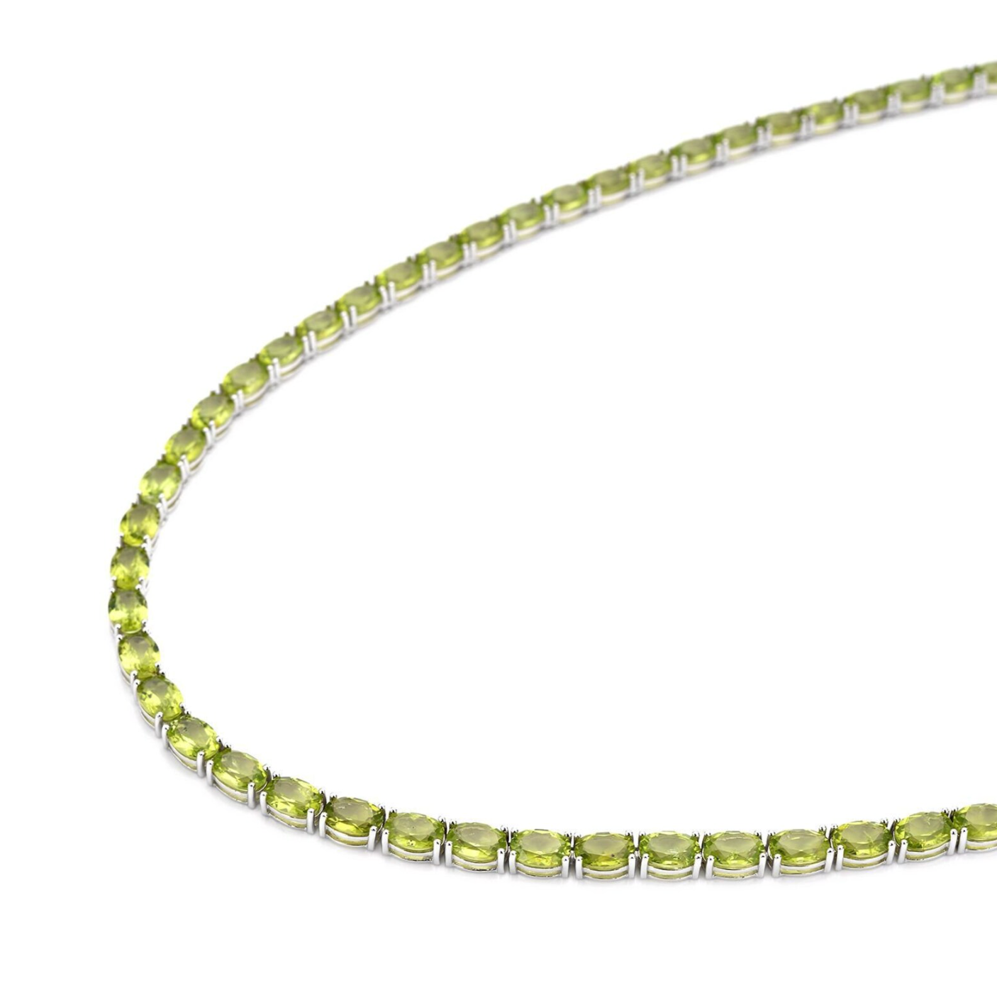 Luxury tennis necklace with sparkling gemstones set in silver.
