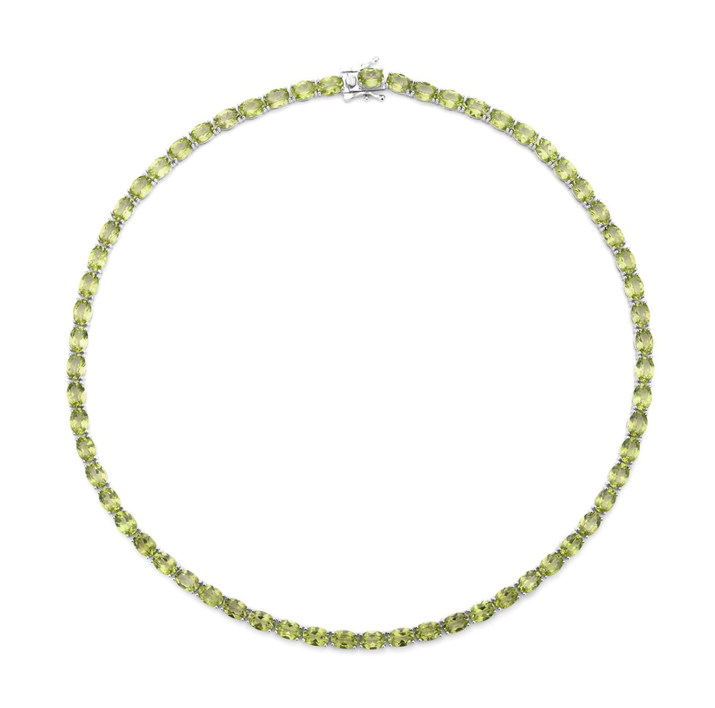 Luxury tennis necklace with sparkling gemstones set in silver.