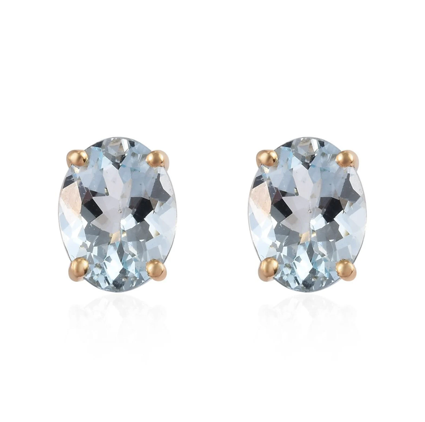 Prong-Set Oval Aquamarine Solitaire Stud Earrings