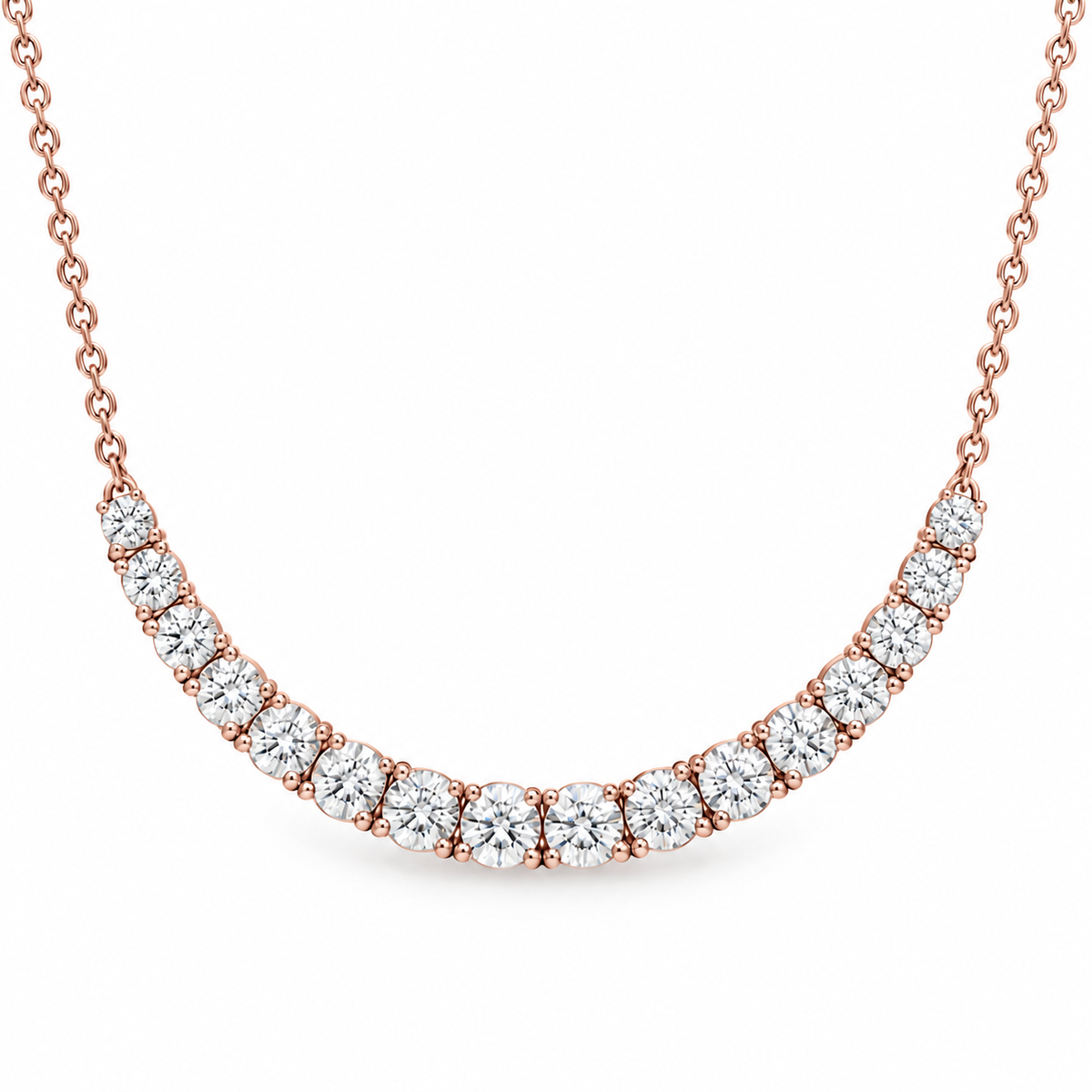 Graduated Round Moissanite Tennis Necklace 14K Gold Vermeil Anniversary Gifts