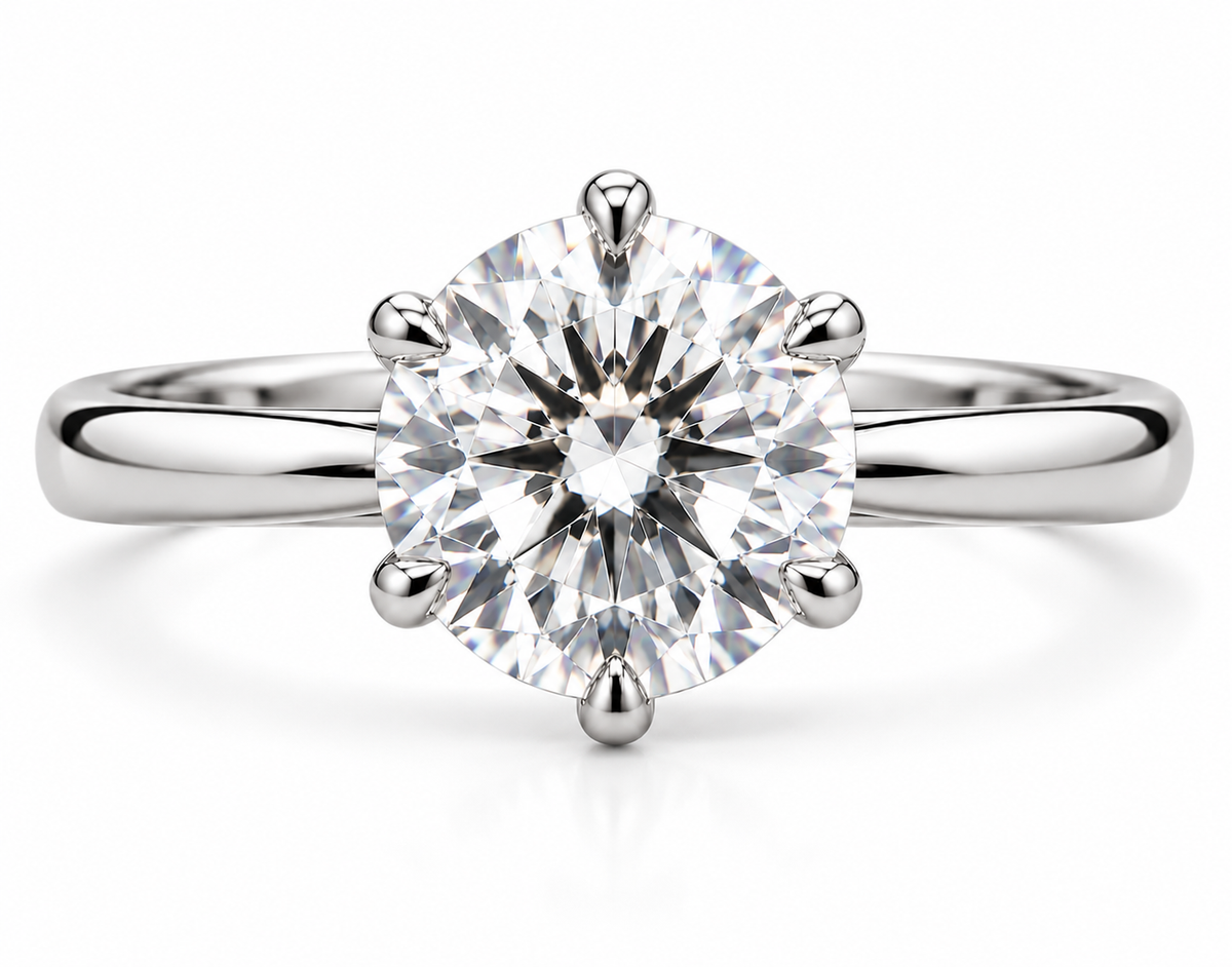 6 CT Round Moissanite Solitaire Ring, 14k White Gold Cathedral Engagement Proposal Ring