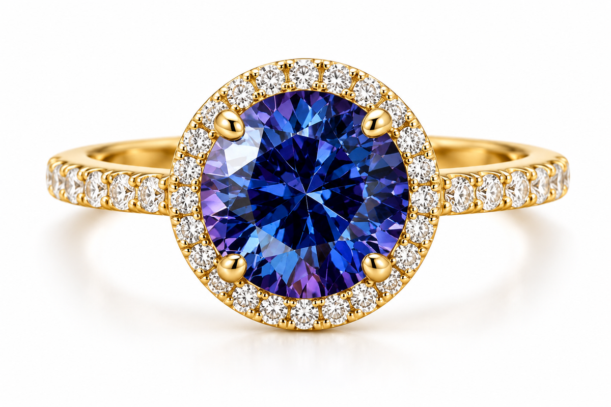 4 CT Blue Alexandrite Moissanite Engagement Ring | 14K White Gold Halo, Pave Band