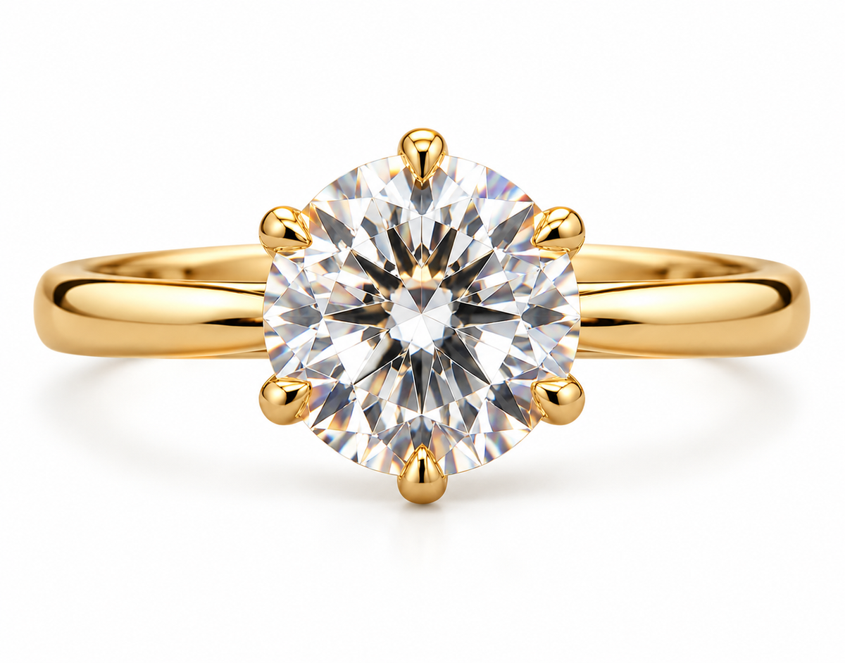 6 CT Round Moissanite Solitaire Ring, 14k White Gold Cathedral Engagement Proposal Ring