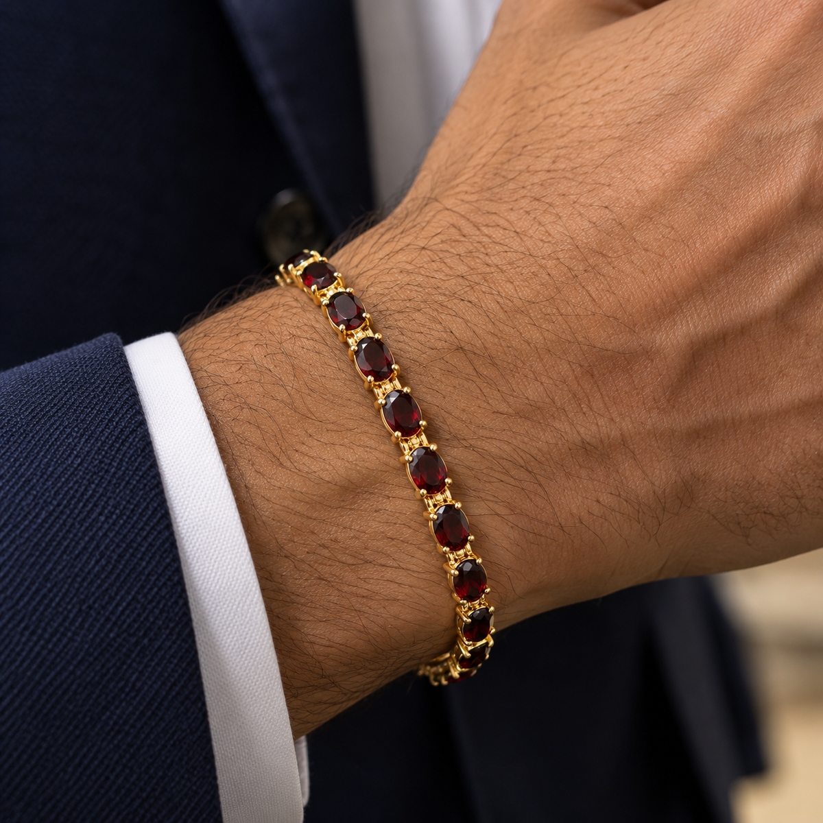 Natural Red Garnet Oval Tennis Bracelet 14K Gold Vermeil Finish January Birthstone