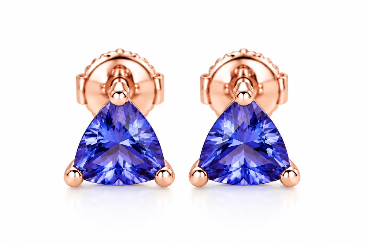 Trillion Cut Tanzanite Stud Earrings 14K White Gold Dainty Gemstone Earrings Gift for Him or Her