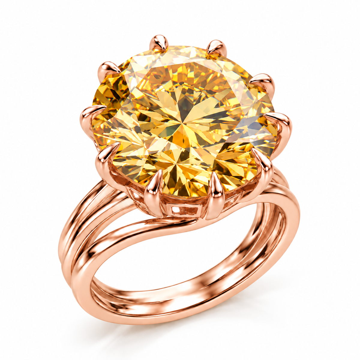 11 CT Round cut Yellow Moissanite Statement Ring 14K White Gold