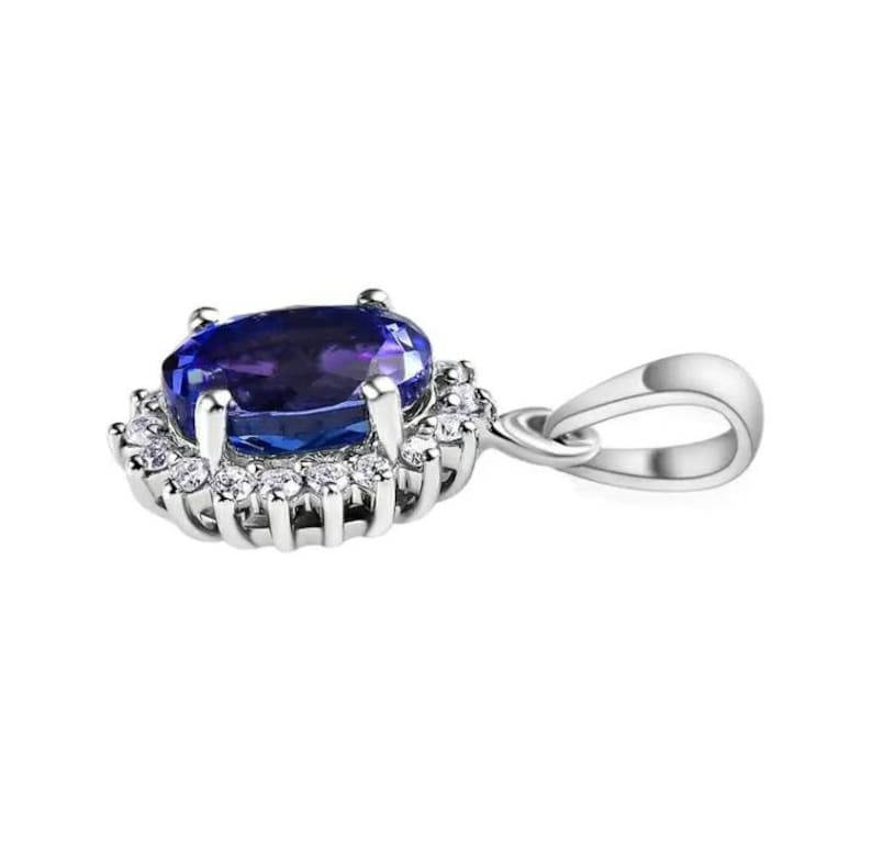 Vintage Style Oval Tanzanite And Moissanite Pendant