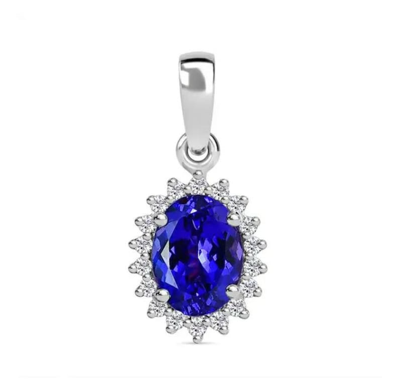 Vintage Style Oval Tanzanite And Moissanite Pendant