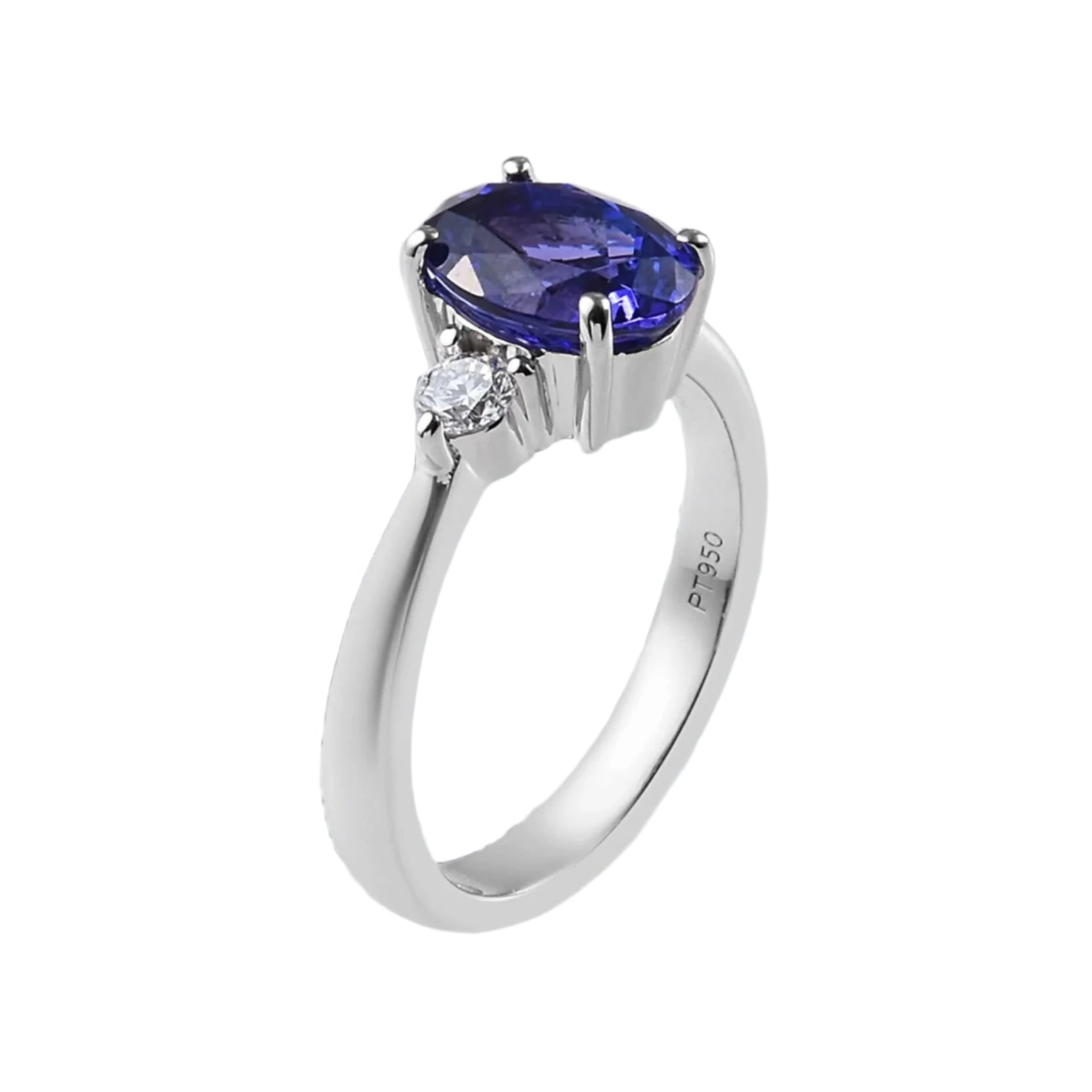 Classic Tanzanite and Diamond Three Stone Engagement Ring