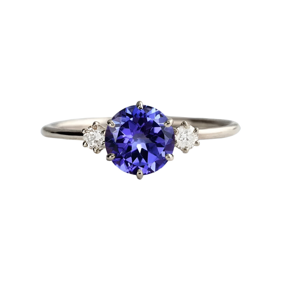 Classic Tanzanite and Diamond Three Stone Engagement Ring