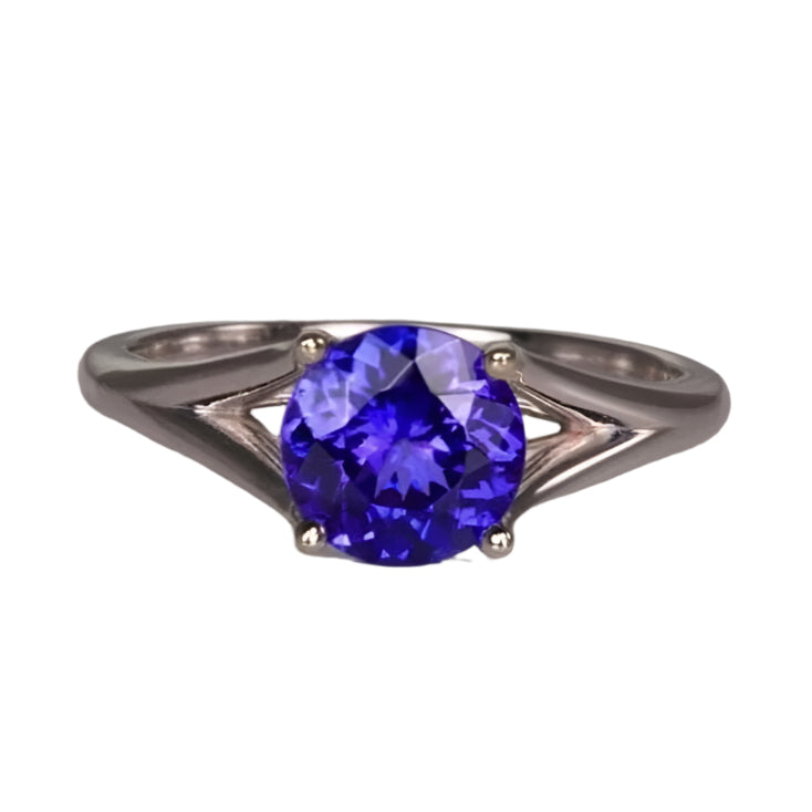 V Bar-Set Solitaire Round Tanzanite Bypass Ring