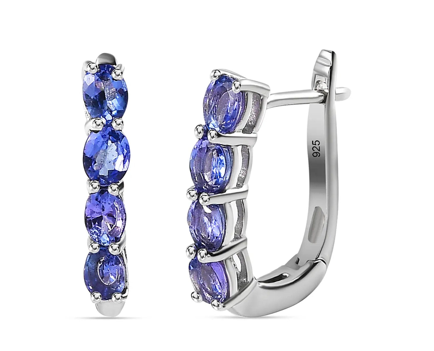 Oval Shaped Tanzanite Huggie Hoop Earrings