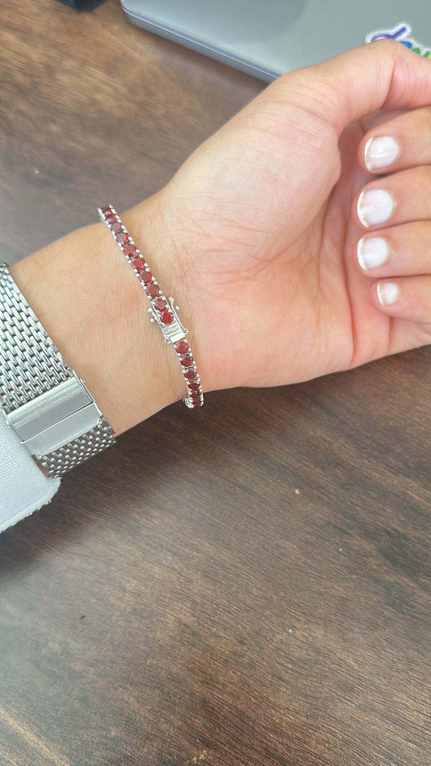 Classic Garnet Linear Tennis Bracelet with Rich Red Gemstones in Sterling Silver