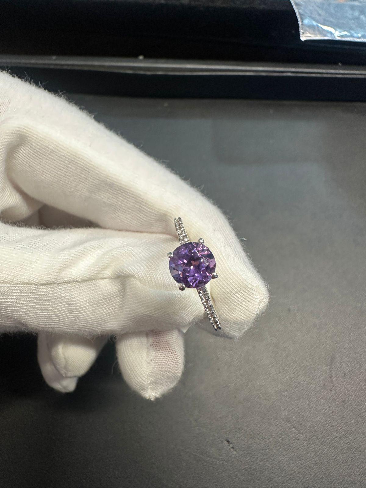 Natural Amethyst and Moissanite Ring for women in 925 Sterling Silver