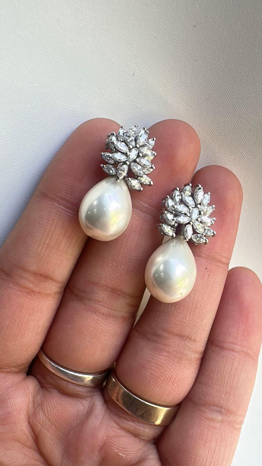 Moissanite & Pearl Drop Earrings for women: Vintage Bridal Jewelry, 925 Sterling Silver