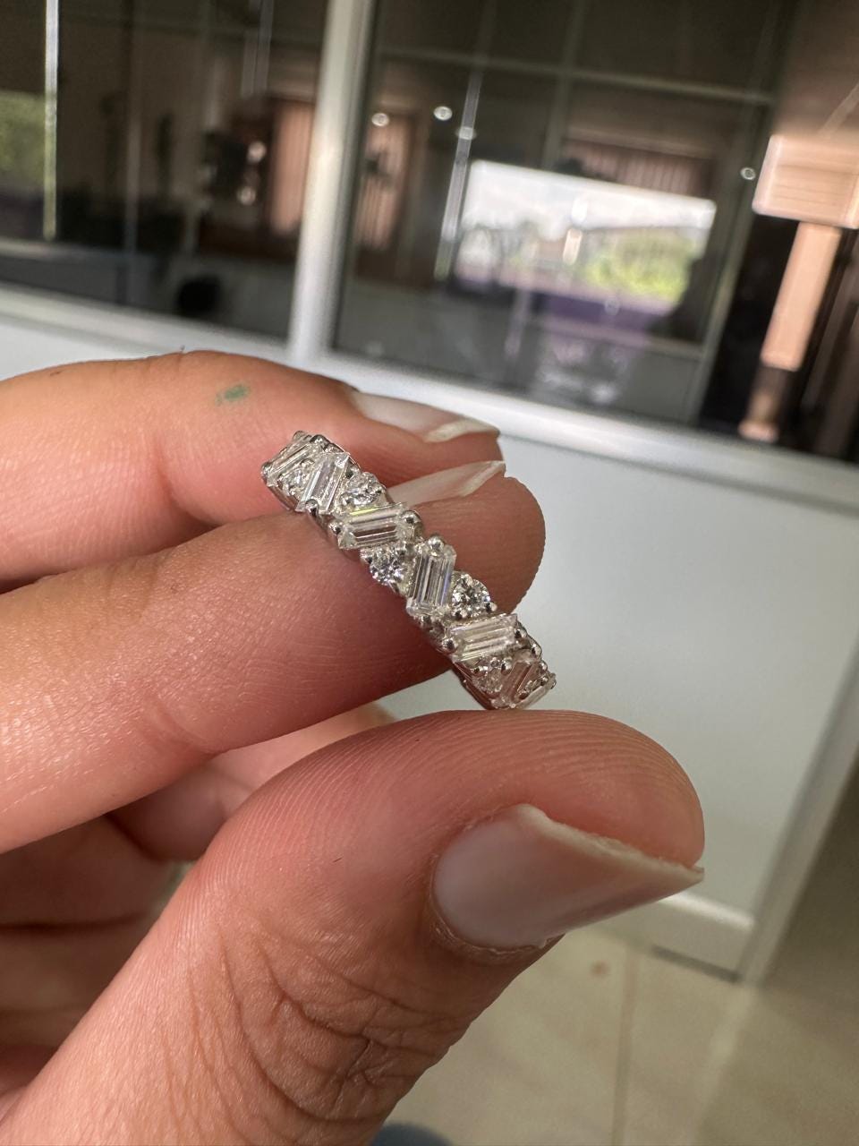 Moissanite Baguette and Round Eternity Band Ring in 925 Silver, Luxury Wedding Band, Elegant Gift for Her