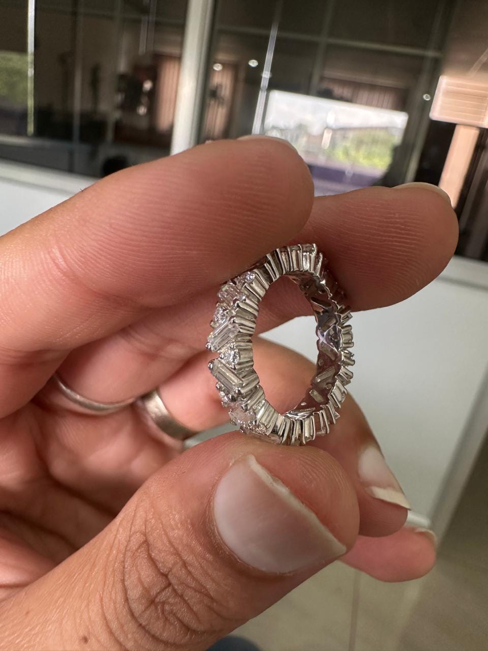 Moissanite Baguette and Round Eternity Band Ring in 925 Silver, Luxury Wedding Band, Elegant Gift for Her