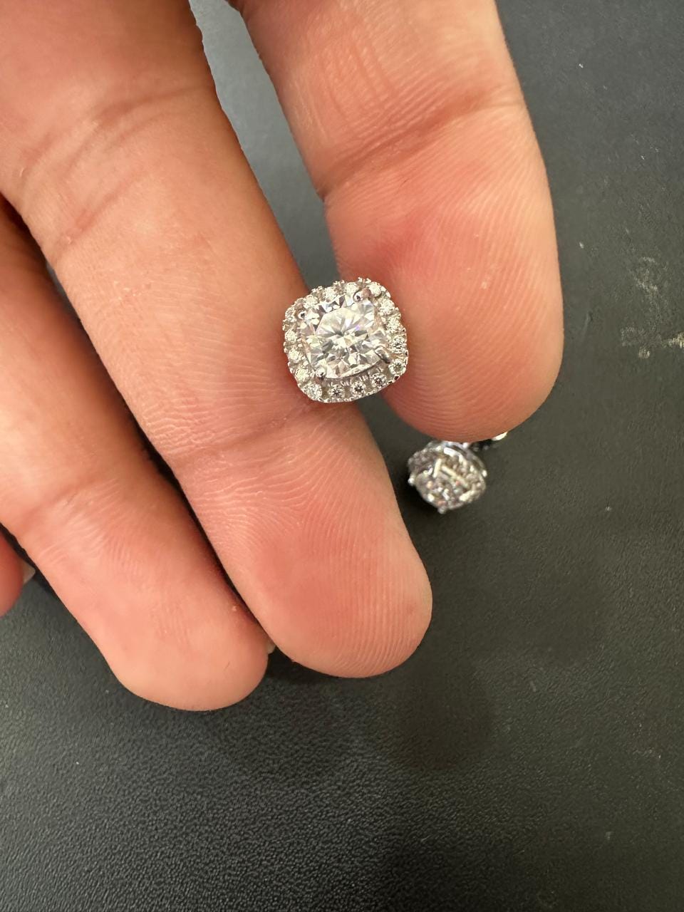 Cushion Halo Moissanite Stud Earrings 925 Sterling Silver, Minimal Luxury Gift for her