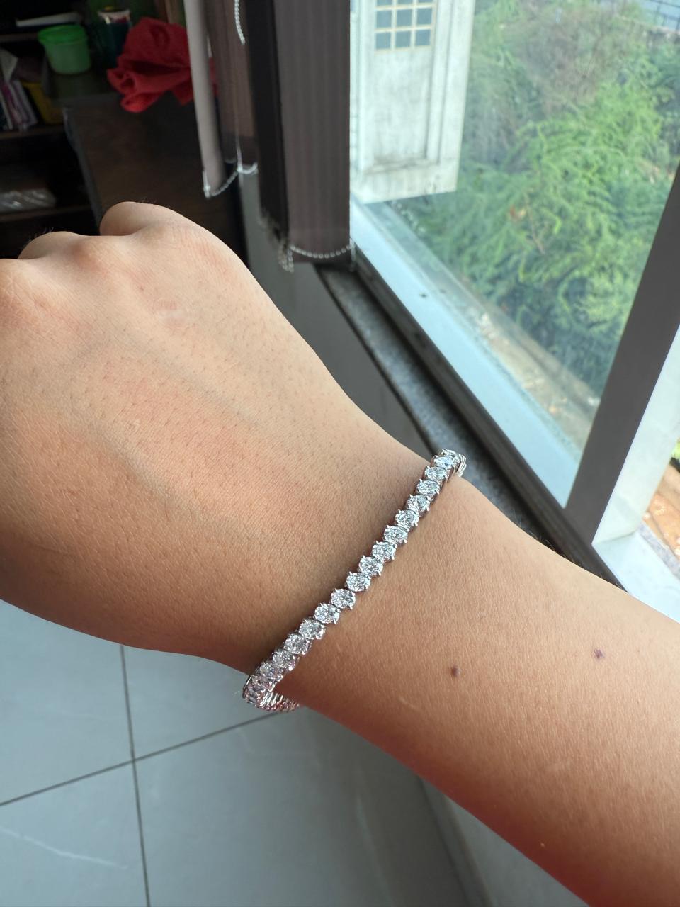 Oval Moissanite Tennis Bracelet | 14K White Gold Vermeil, 925 Sterling Silver